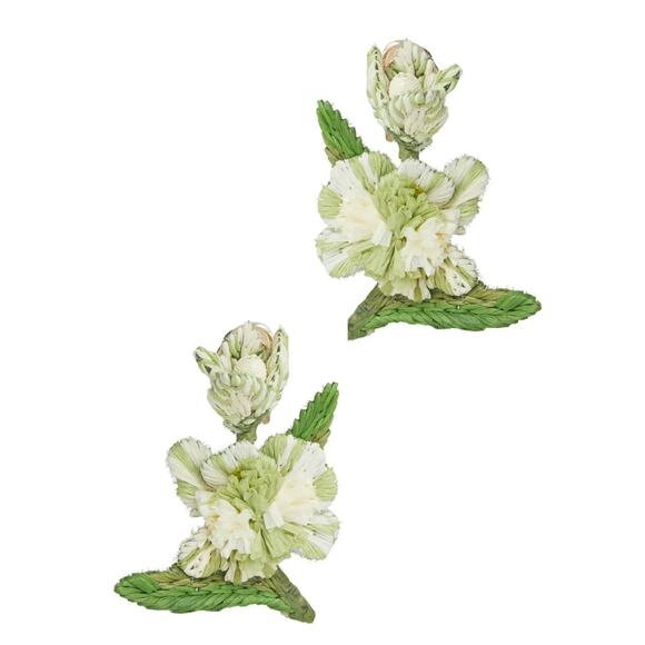 Oscar de la Renta Raffia Flower Earrings White Vacation Bridal Designer $400 - Picture 1 of 6